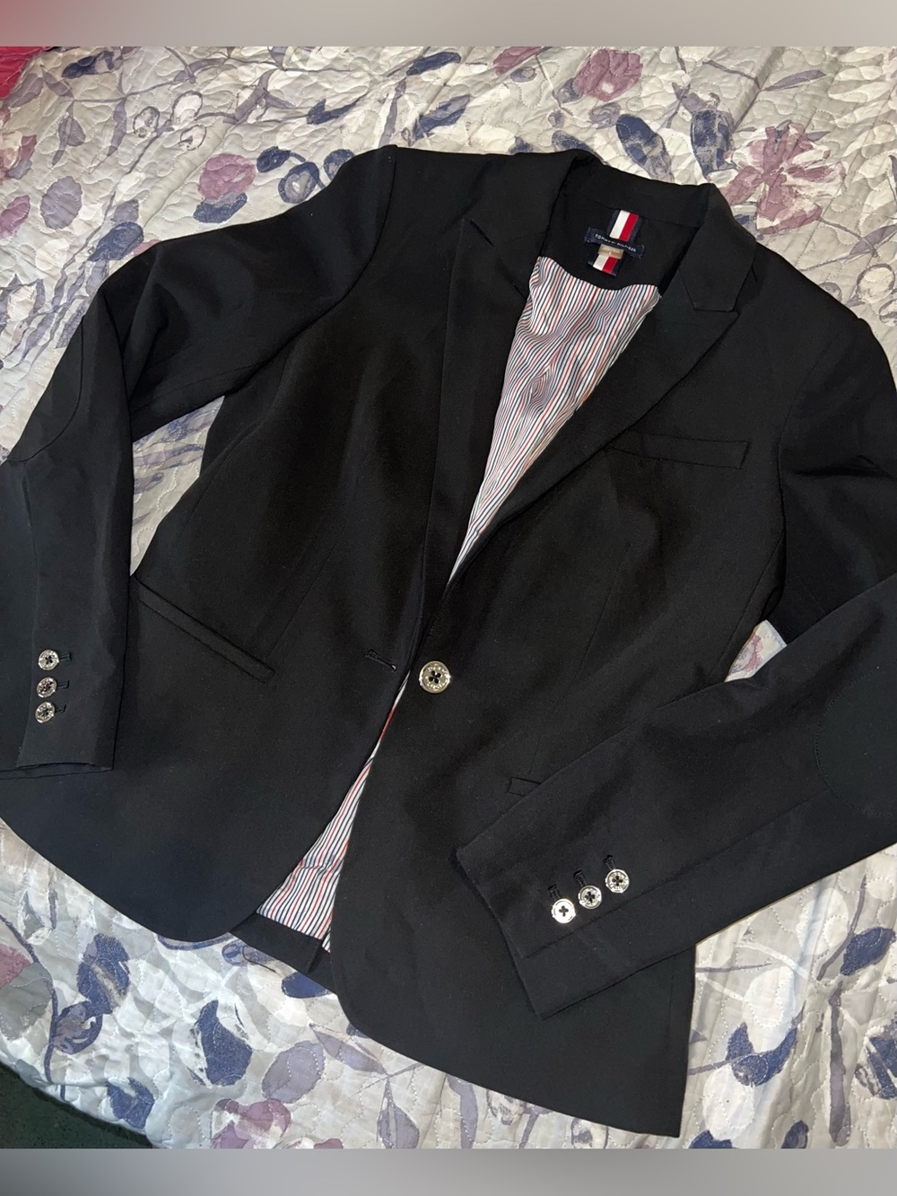 Tommy Hilfiger Black Women's Blazer with Signature Stripe Lining